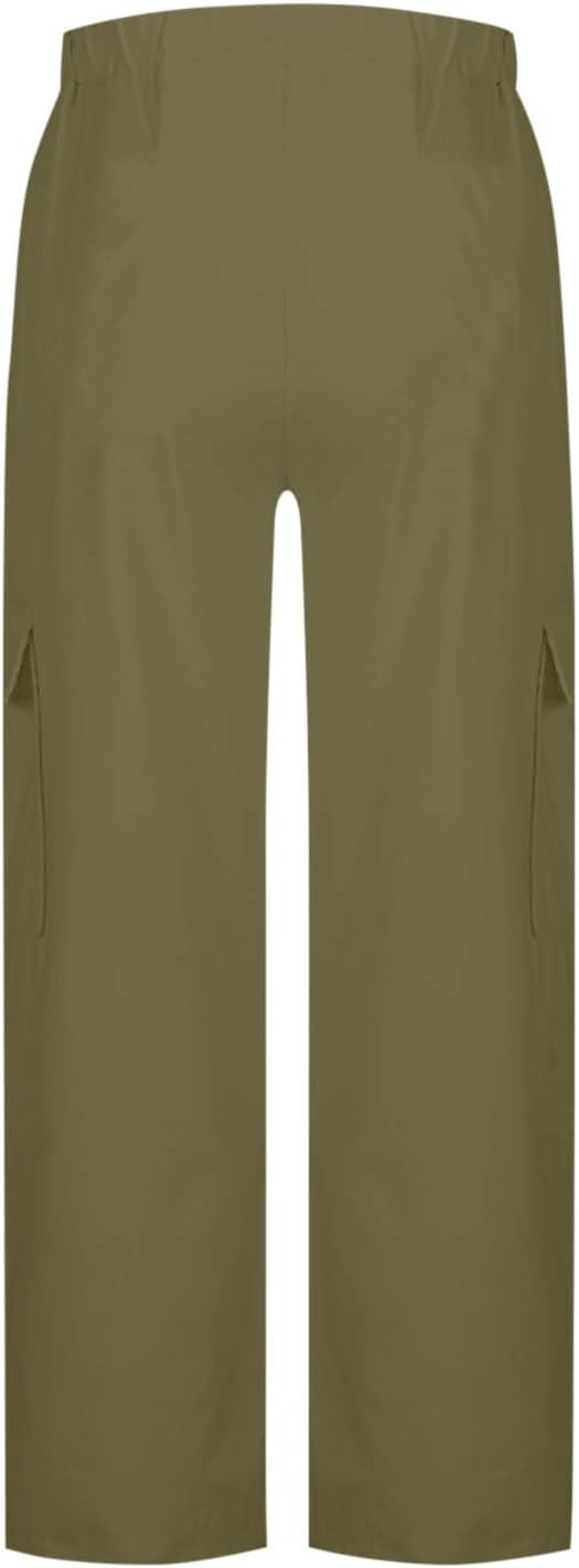 Cargo Pants Women Elastic High Waist Travel Pants Wide Leg Baggy Casual Trousers Hiking Streetwear with Multi Pockets