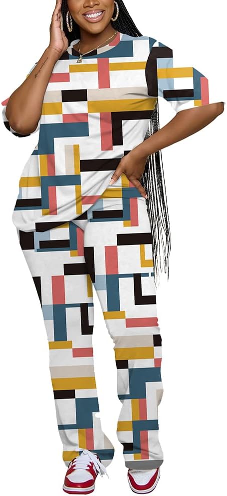 PINSV Women 2 Piece Outfits Short Sleeve Top and Flare Pants Lounge Sets Tracksuit