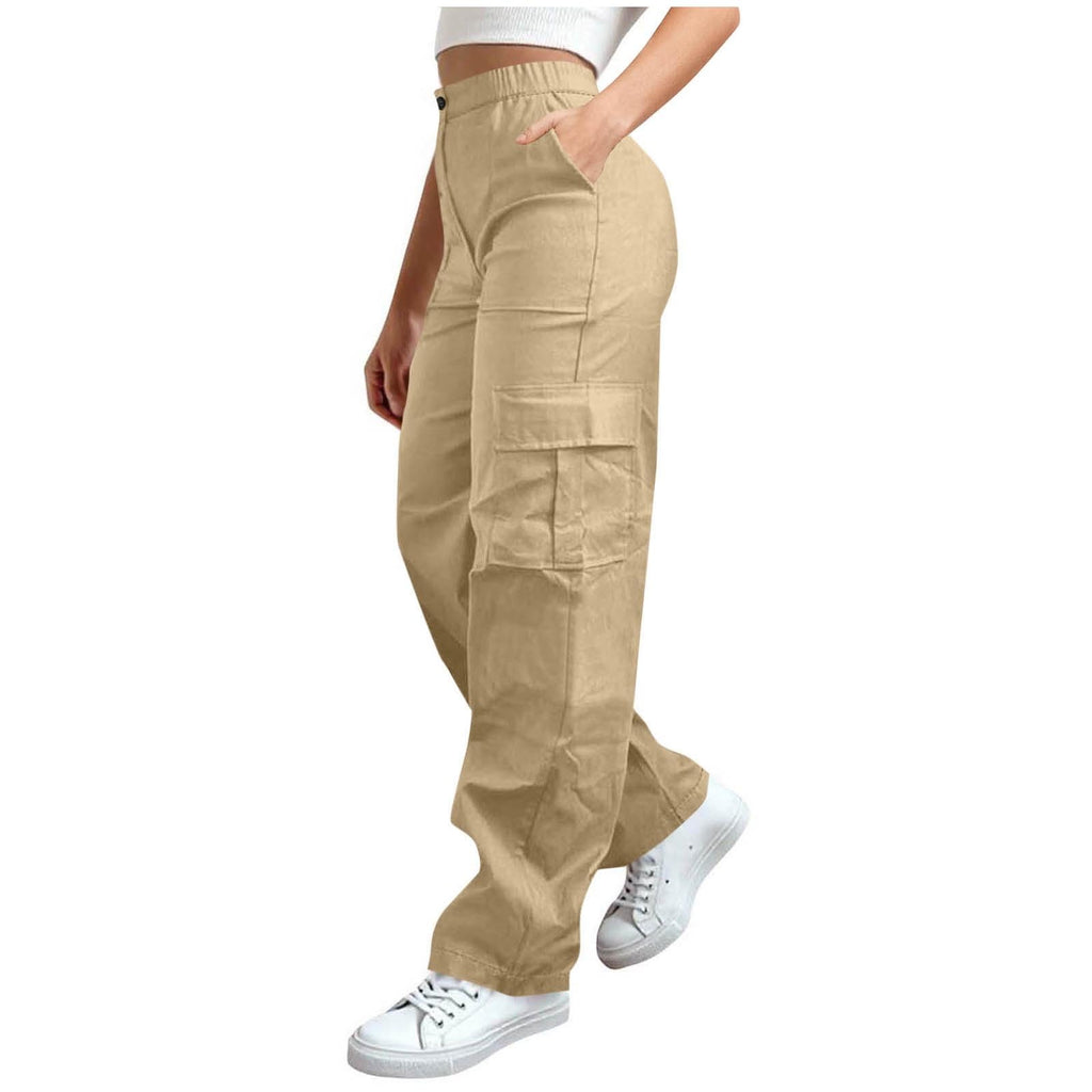 Cargo Pants Women Elastic High Waist Travel Pants Wide Leg Baggy Casual Trousers Hiking Streetwear with Multi Pockets