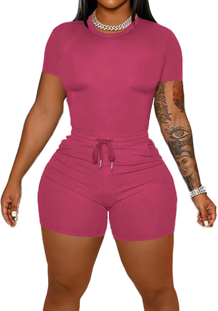 HBQ Women‘s 2 Piece Outfits Summer Sweatsuits Biker Short Workout Sets