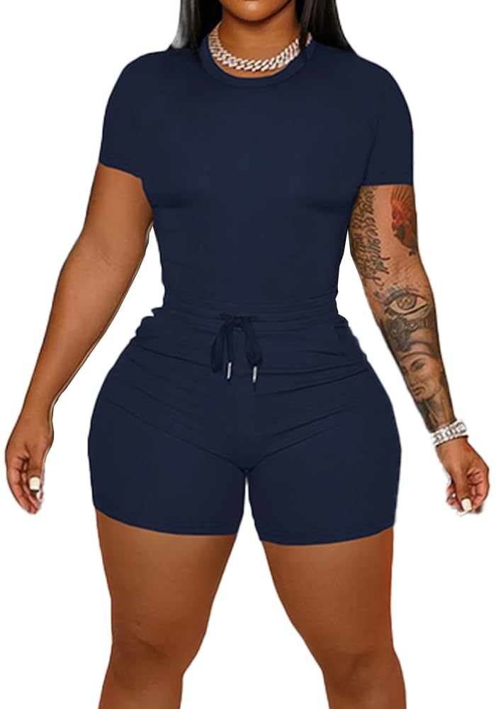 HBQ Women‘s 2 Piece Outfits Summer Sweatsuits Biker Short Workout Sets