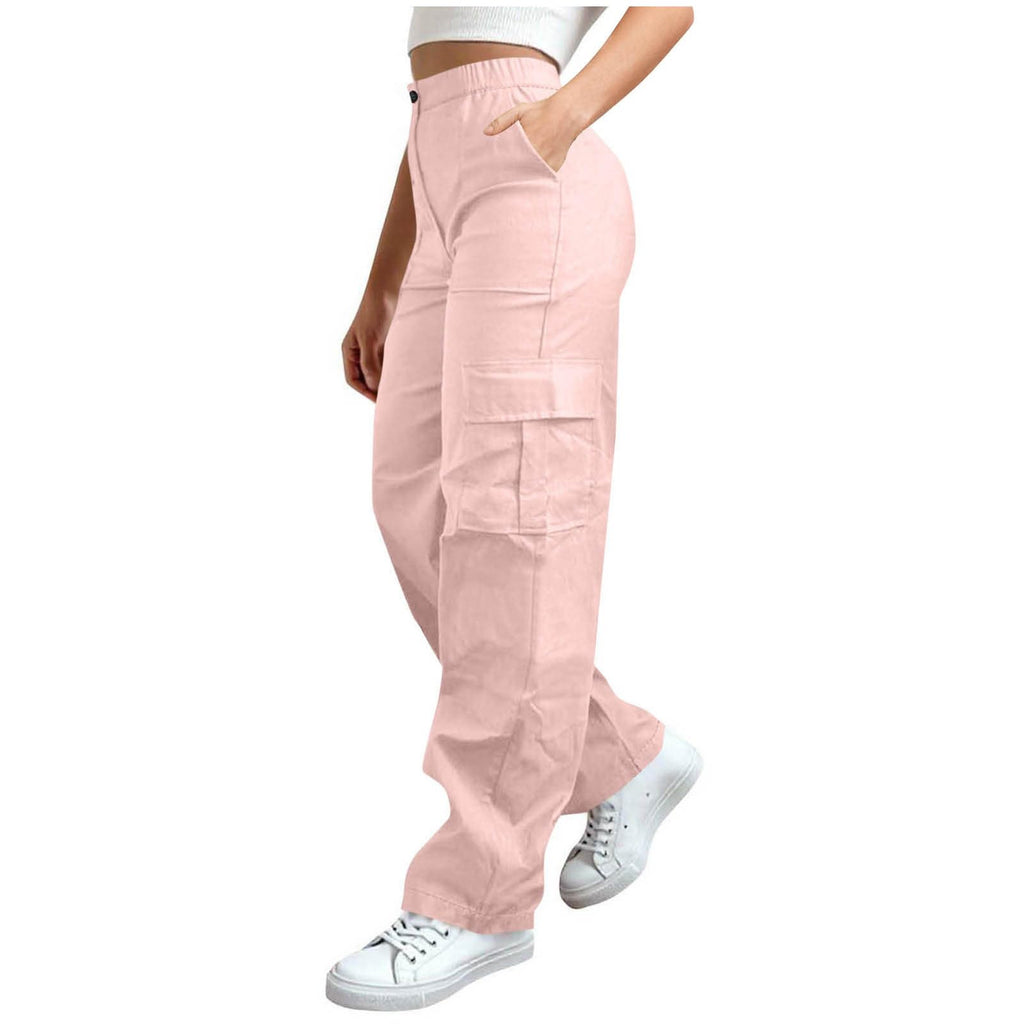 Cargo Pants Women Elastic High Waist Travel Pants Wide Leg Baggy Casual Trousers Hiking Streetwear with Multi Pockets