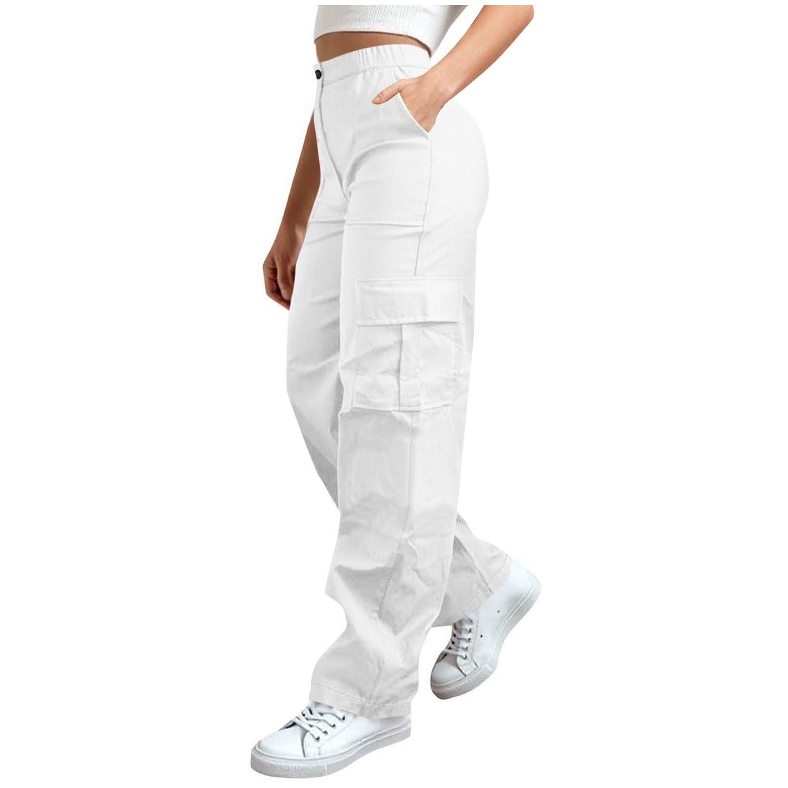 Cargo Pants Women Elastic High Waist Travel Pants Wide Leg Baggy Casual Trousers Hiking Streetwear with Multi Pockets