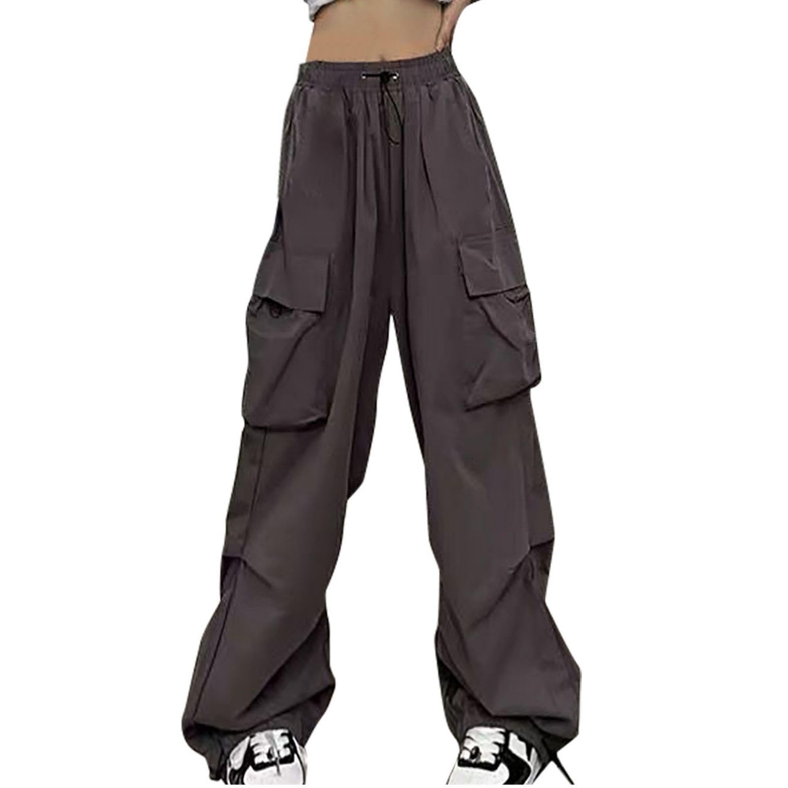 Cargo Pants for Women High Waist Baggy Casual Solid Parachute Trousers Loose Fit Y2K Streetwear with Multi Pockets
