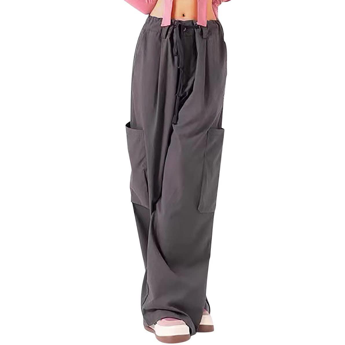Cargo Pants for Women High Waist Baggy Casual Solid Parachute Trousers Loose Fit Y2K Streetwear with Multi Pockets