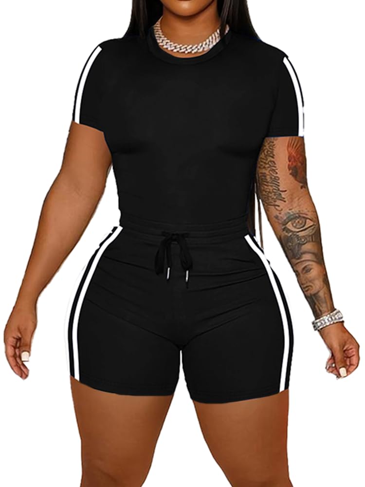 HBQ Women‘s 2 Piece Outfits Summer Sweatsuits Biker Short Workout Sets