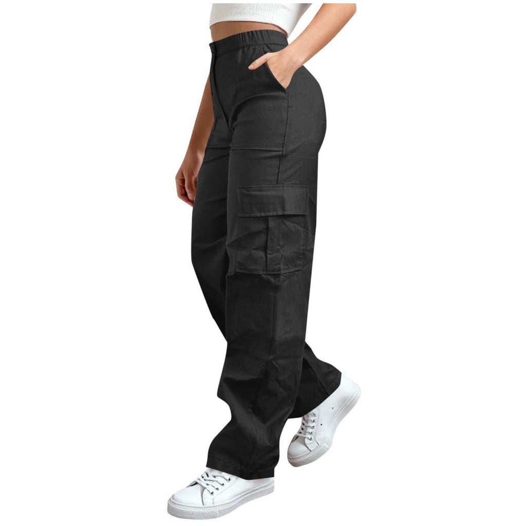 Cargo Pants Women Elastic High Waist Travel Pants Wide Leg Baggy Casual Trousers Hiking Streetwear with Multi Pockets