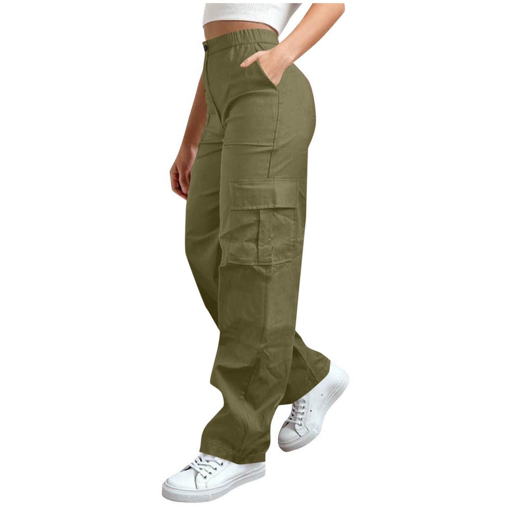 Cargo Pants Women Elastic High Waist Travel Pants Wide Leg Baggy Casual Trousers Hiking Streetwear with Multi Pockets