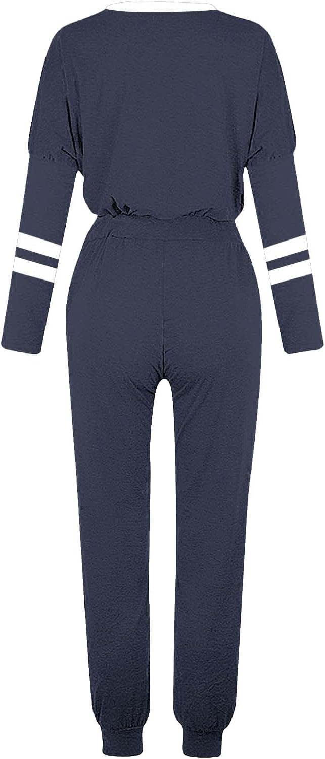 2 Piece Sweat Sets for Women Fall Outfits Long Sleeve Striped Tunic Tops Wide Leg Sweatpants Casual Lounge Sets