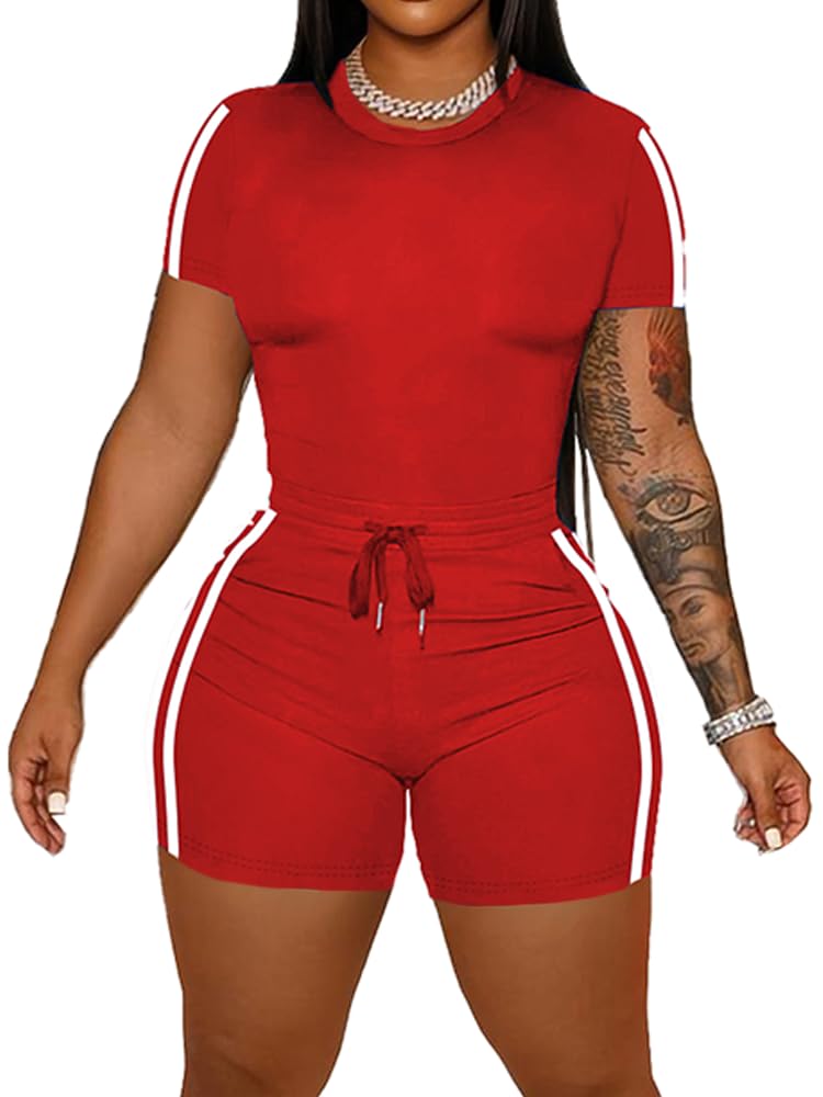 HBQ Women‘s 2 Piece Outfits Summer Sweatsuits Biker Short Workout Sets