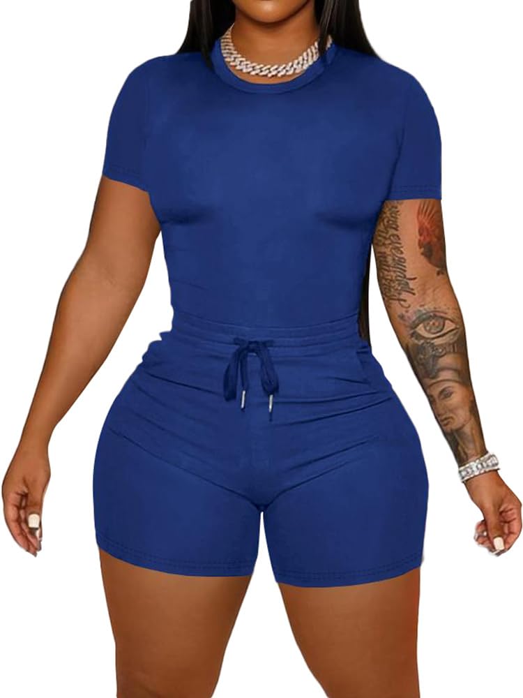 HBQ Women‘s 2 Piece Outfits Summer Sweatsuits Biker Short Workout Sets