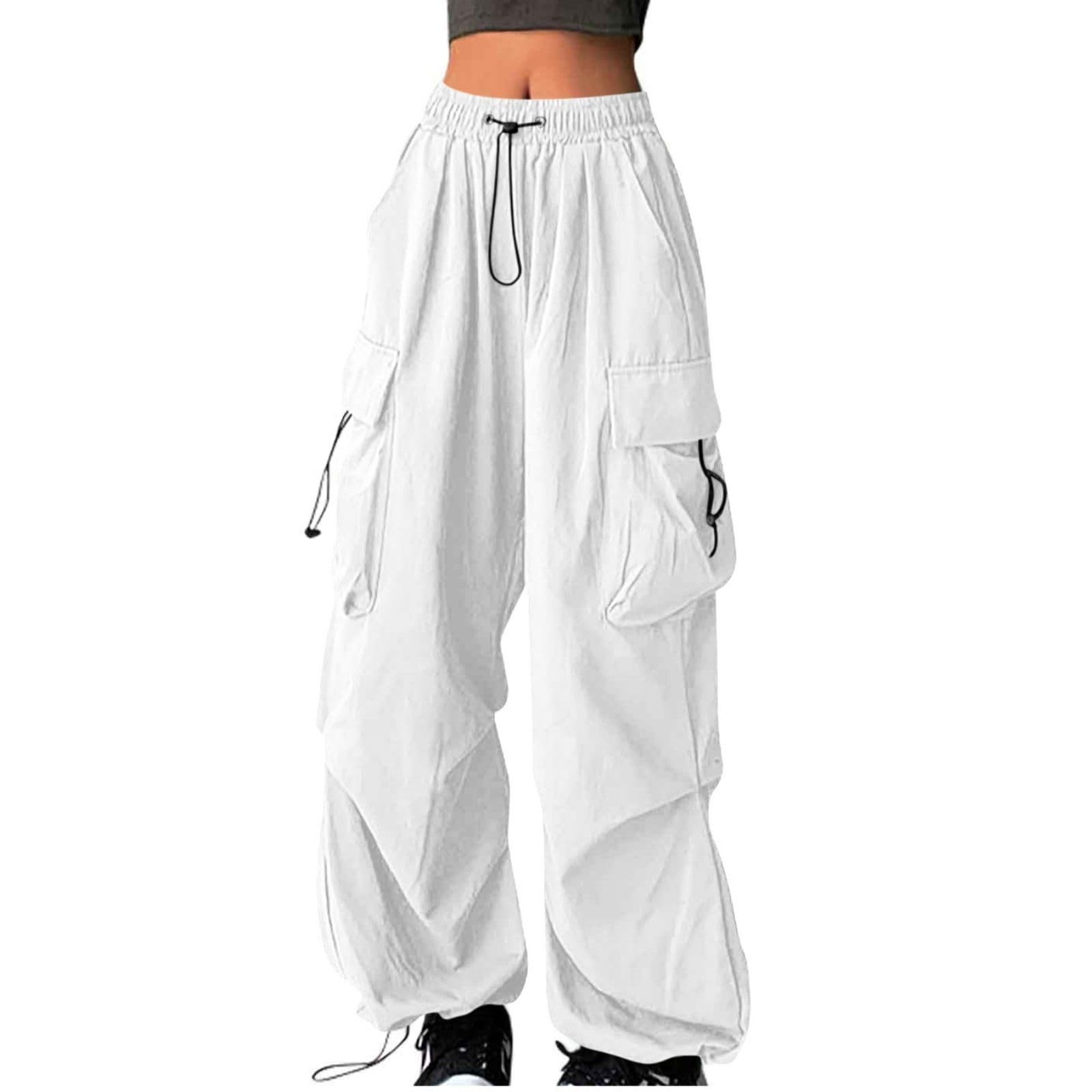 Cargo Pants for Women High Waist Baggy Casual Solid Parachute Trousers Loose Fit Y2K Streetwear with Multi Pockets