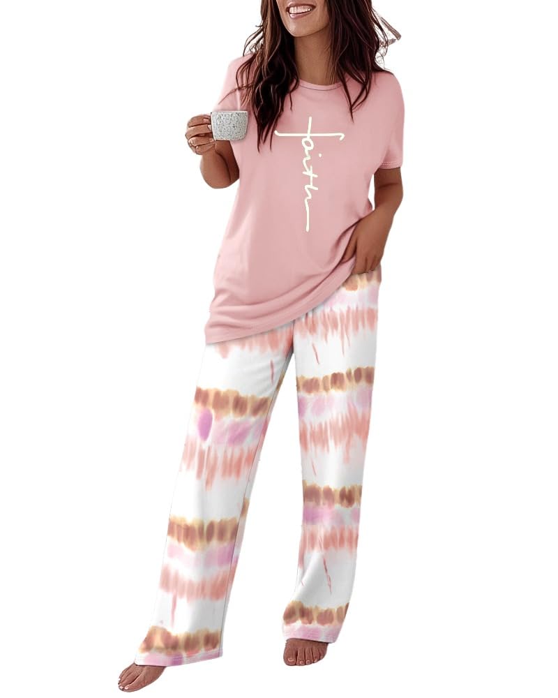 CHICME Womens Pajamas Sets 2 Piece Short Sleeve Lounge Set Printed Loose Pants Pj Sets Loungewear Set