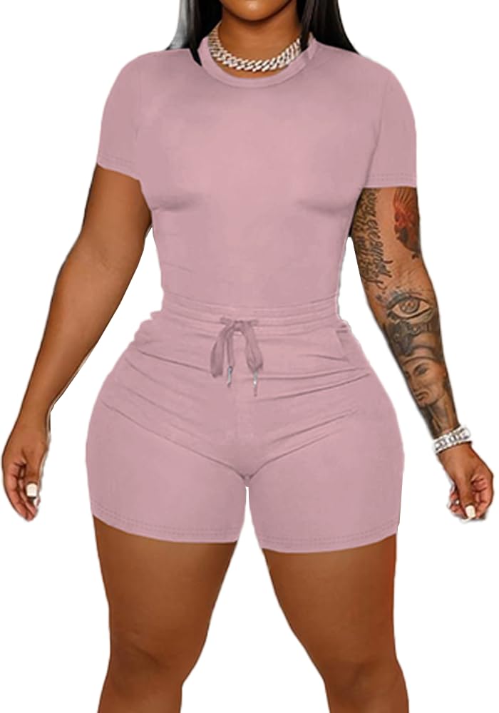 HBQ Women‘s 2 Piece Outfits Summer Sweatsuits Biker Short Workout Sets