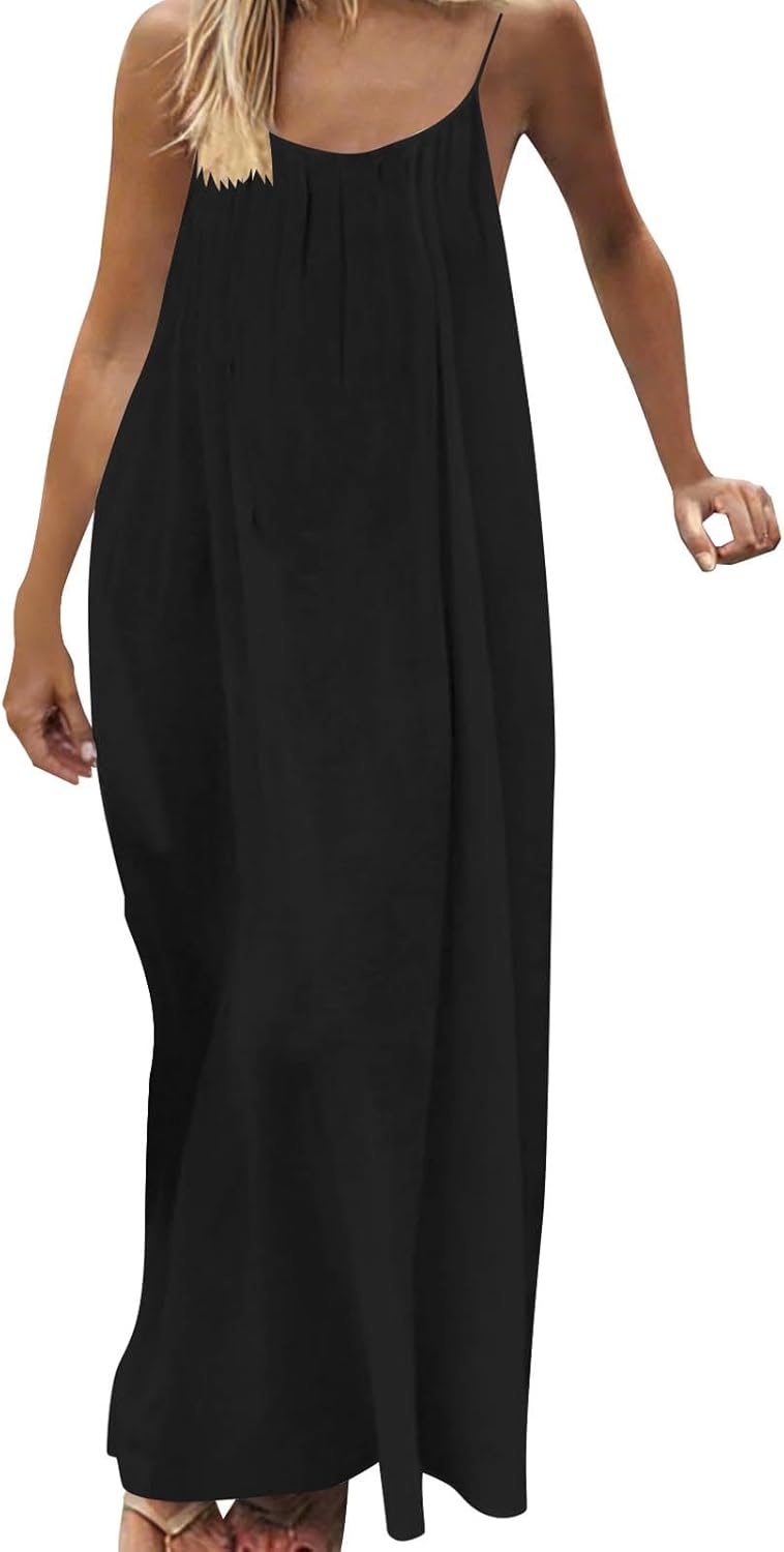 DOLKFU Summer Dresses for Women 2026 Vacation Spaghetti Strap Open Back House-Dress Sleeveless Backless Cami Dress Back Tie