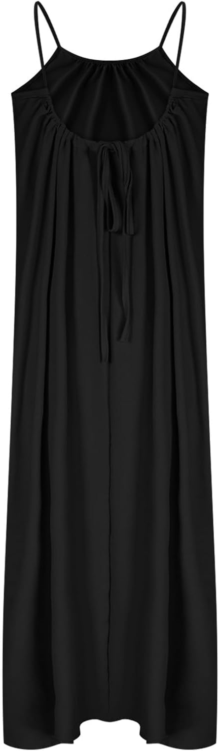 DOLKFU Summer Dresses for Women 2026 Vacation Spaghetti Strap Open Back House-Dress Sleeveless Backless Cami Dress Back Tie