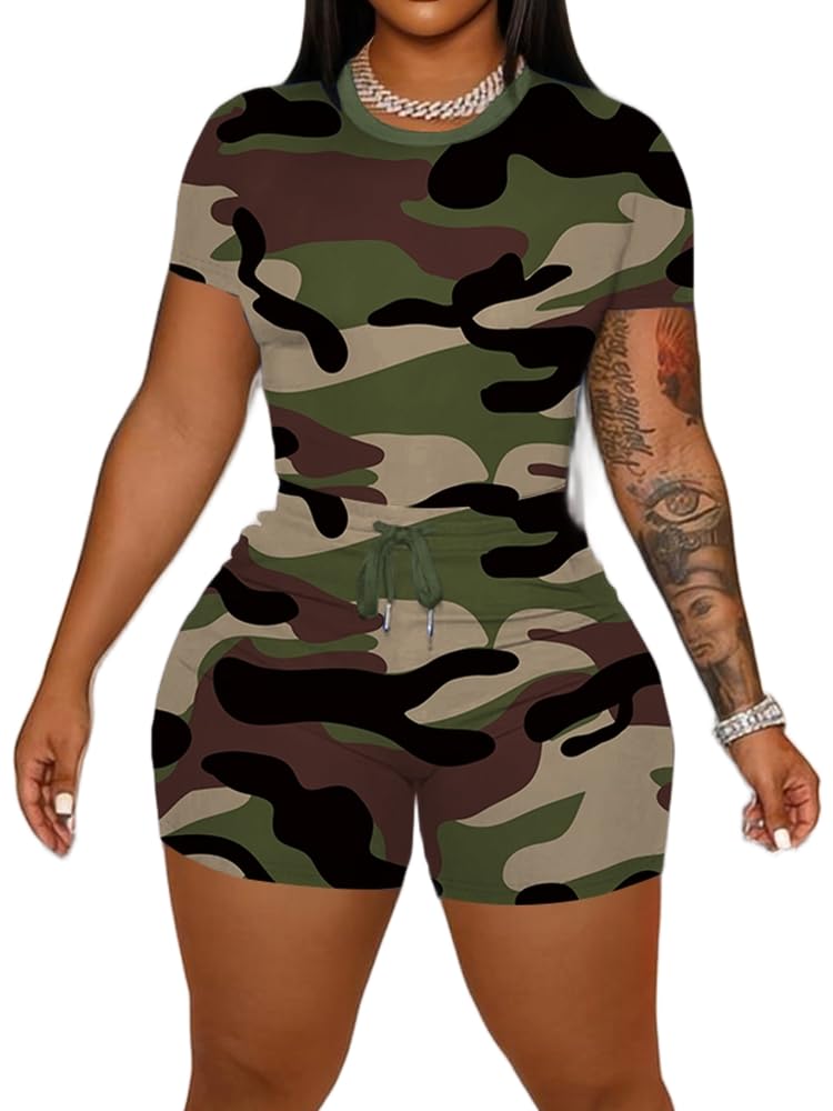 HBQ Women‘s 2 Piece Outfits Summer Sweatsuits Biker Short Workout Sets