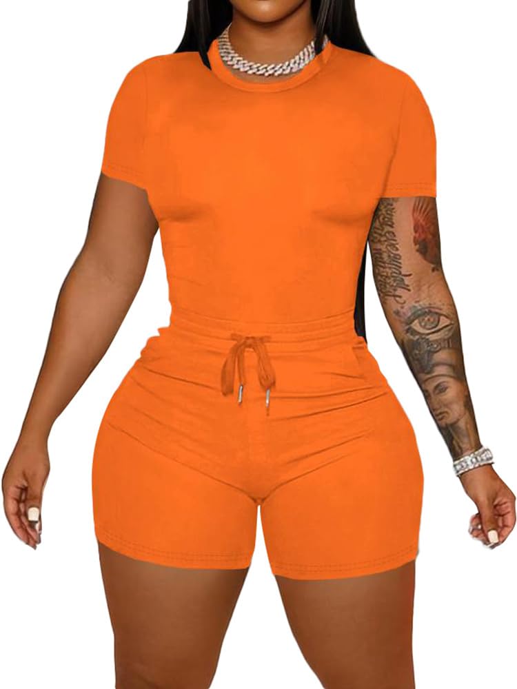 HBQ Women‘s 2 Piece Outfits Summer Sweatsuits Biker Short Workout Sets