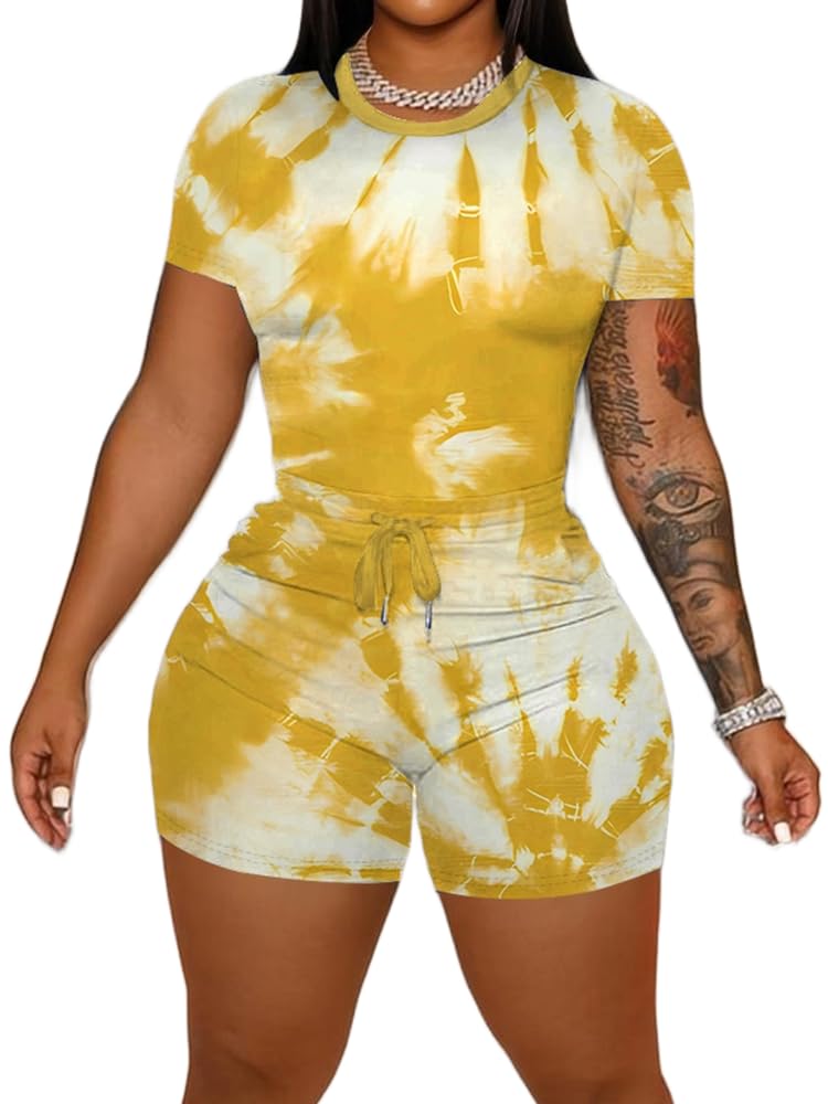 HBQ Women‘s 2 Piece Outfits Summer Sweatsuits Biker Short Workout Sets