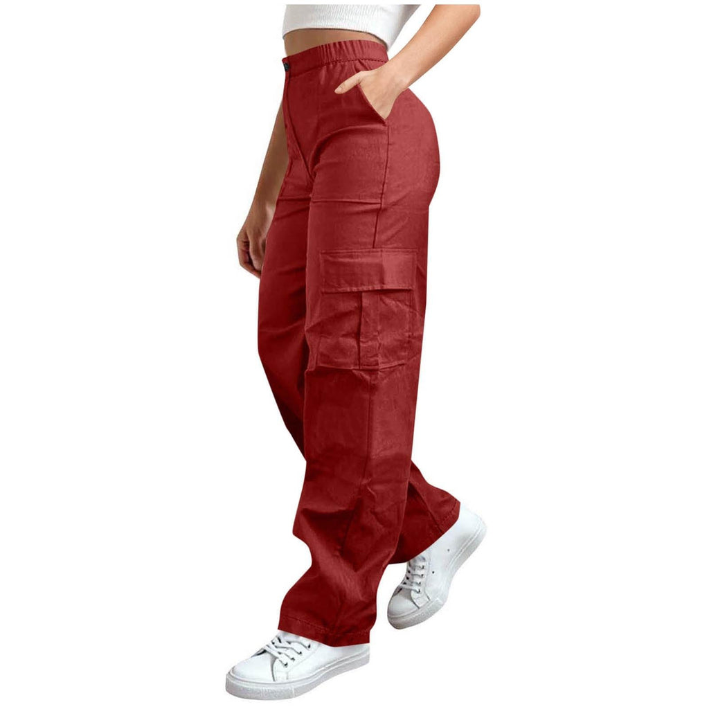 Cargo Pants Women Elastic High Waist Travel Pants Wide Leg Baggy Casual Trousers Hiking Streetwear with Multi Pockets