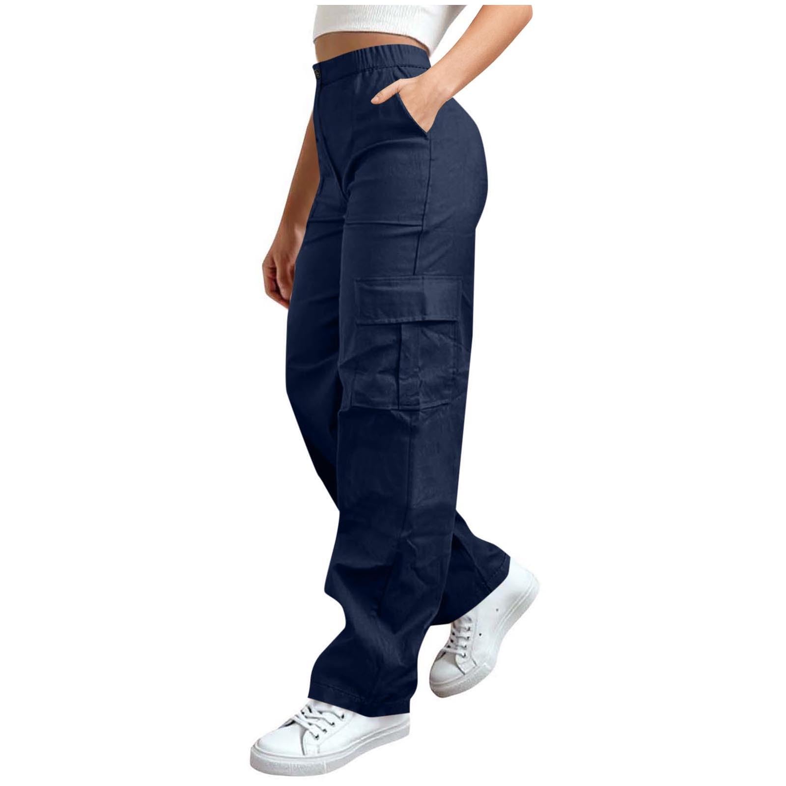 Cargo Pants Women Elastic High Waist Travel Pants Wide Leg Baggy Casual Trousers Hiking Streetwear with Multi Pockets
