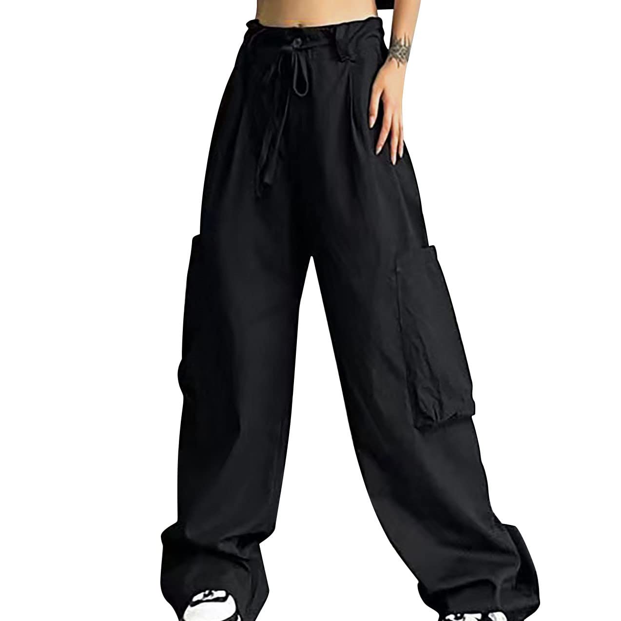 Cargo Pants for Women High Waist Baggy Casual Solid Parachute Trousers Loose Fit Y2K Streetwear with Multi Pockets