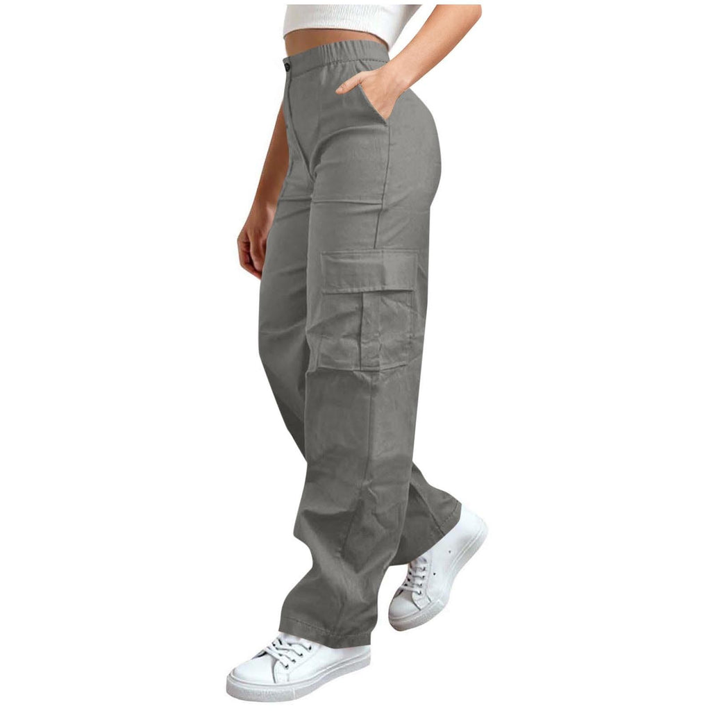 Cargo Pants Women Elastic High Waist Travel Pants Wide Leg Baggy Casual Trousers Hiking Streetwear with Multi Pockets