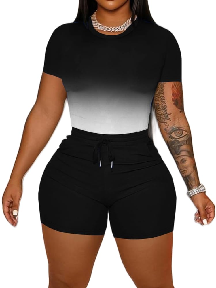 HBQ Women‘s 2 Piece Outfits Summer Sweatsuits Biker Short Workout Sets