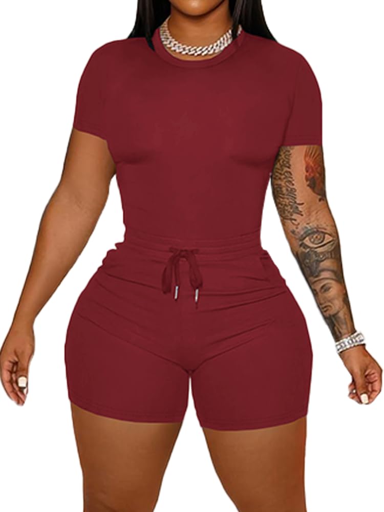 HBQ Women‘s 2 Piece Outfits Summer Sweatsuits Biker Short Workout Sets