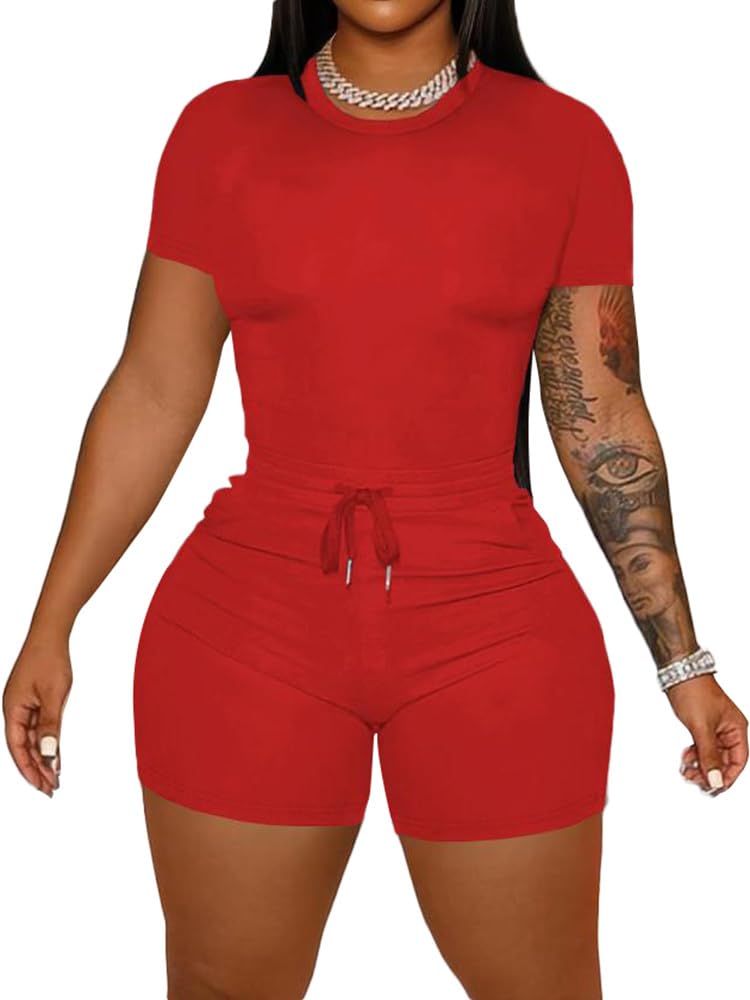 HBQ Women‘s 2 Piece Outfits Summer Sweatsuits Biker Short Workout Sets