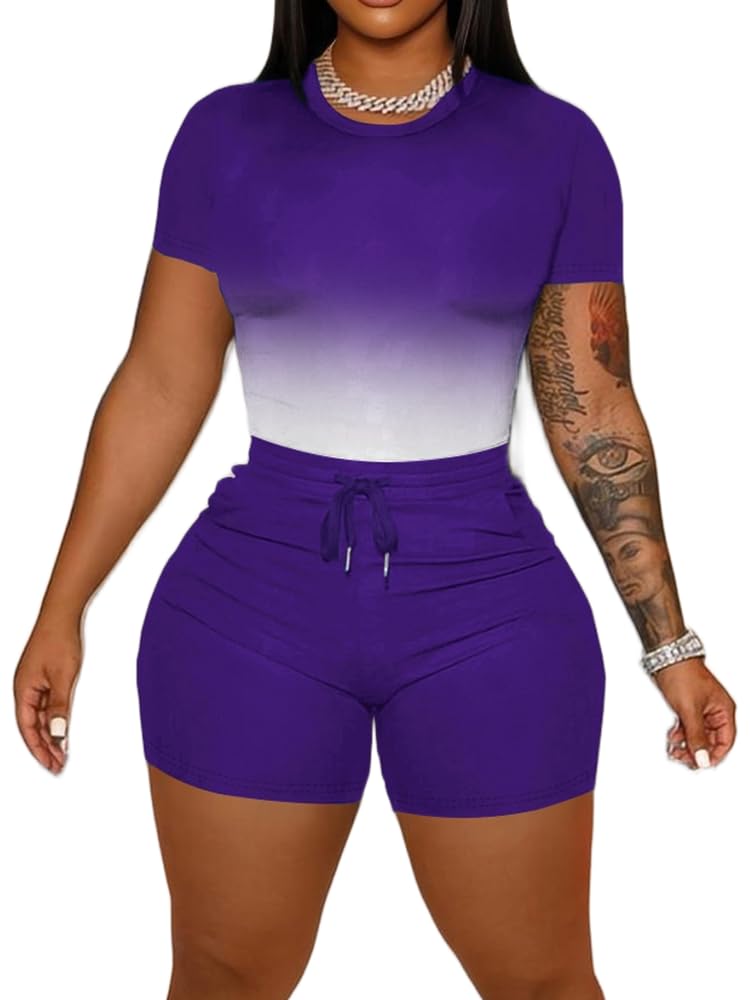 HBQ Women‘s 2 Piece Outfits Summer Sweatsuits Biker Short Workout Sets