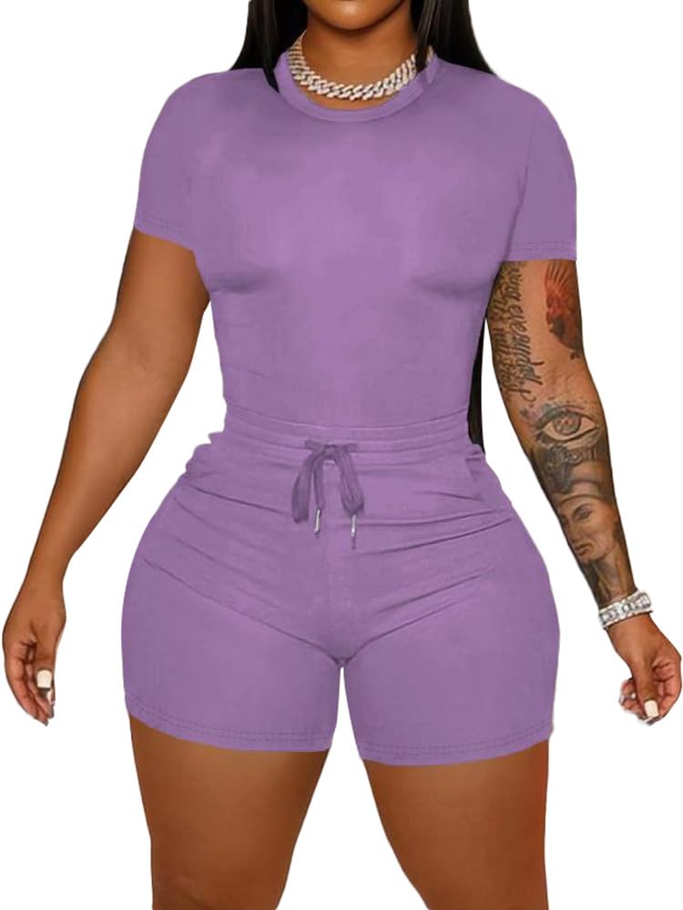 HBQ Women‘s 2 Piece Outfits Summer Sweatsuits Biker Short Workout Sets