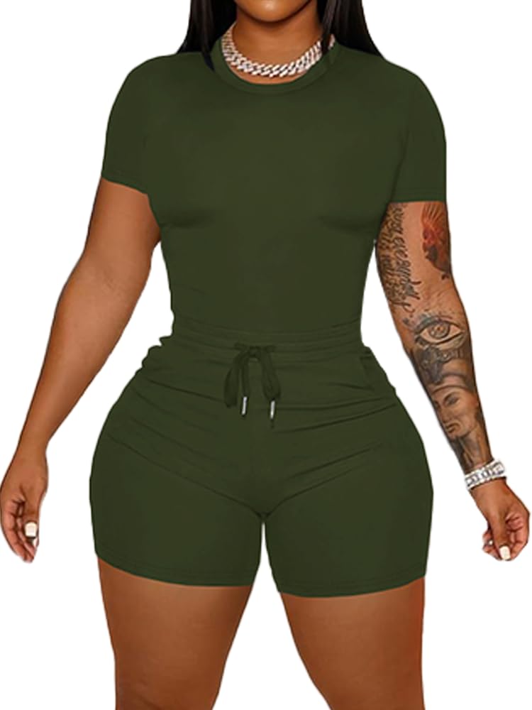 HBQ Women‘s 2 Piece Outfits Summer Sweatsuits Biker Short Workout Sets