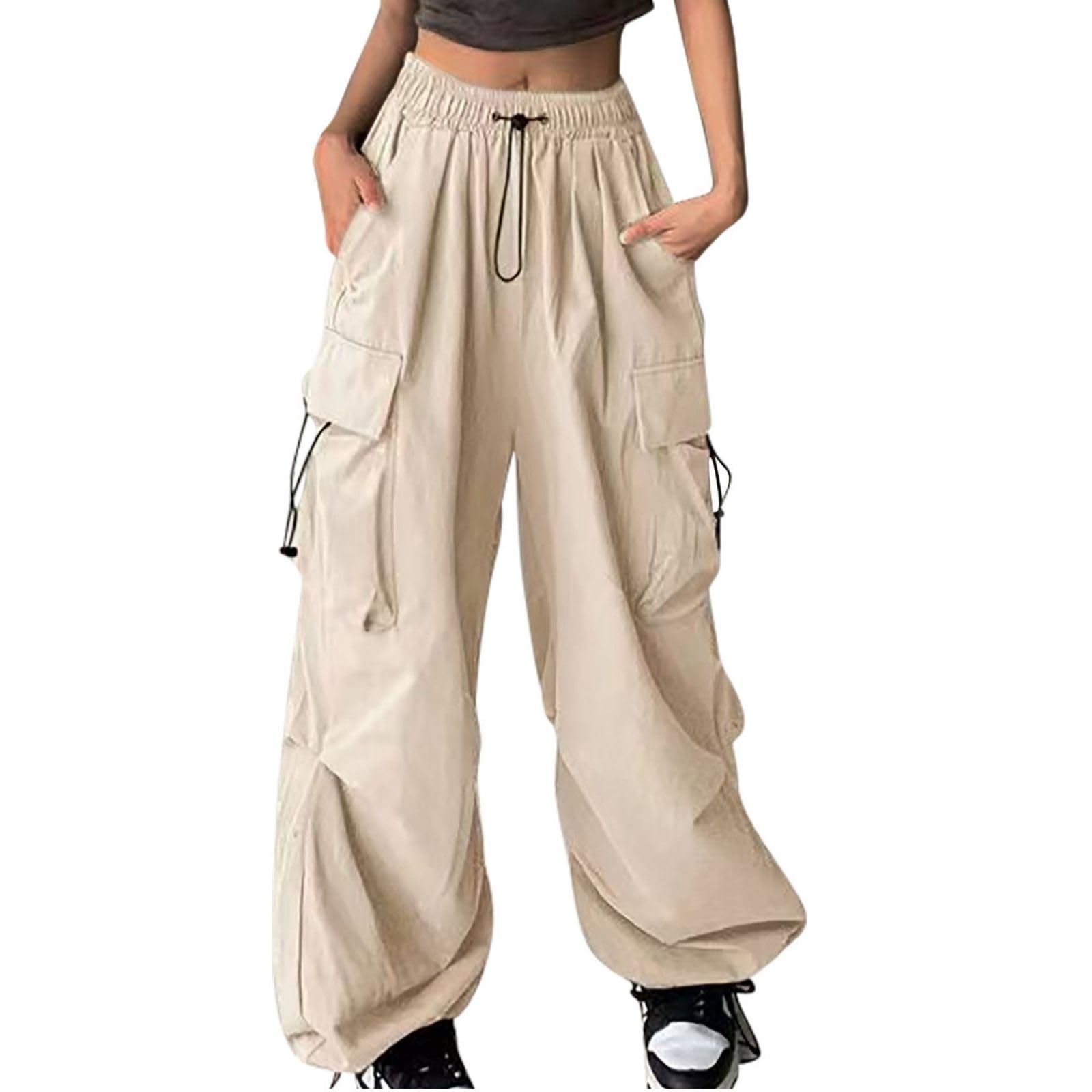 Cargo Pants for Women High Waist Baggy Casual Solid Parachute Trousers Loose Fit Y2K Streetwear with Multi Pockets