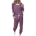 2 Piece Sweat Sets for Women Fall Outfits Long Sleeve Striped Tunic Tops Wide Leg Sweatpants Casual Lounge Sets