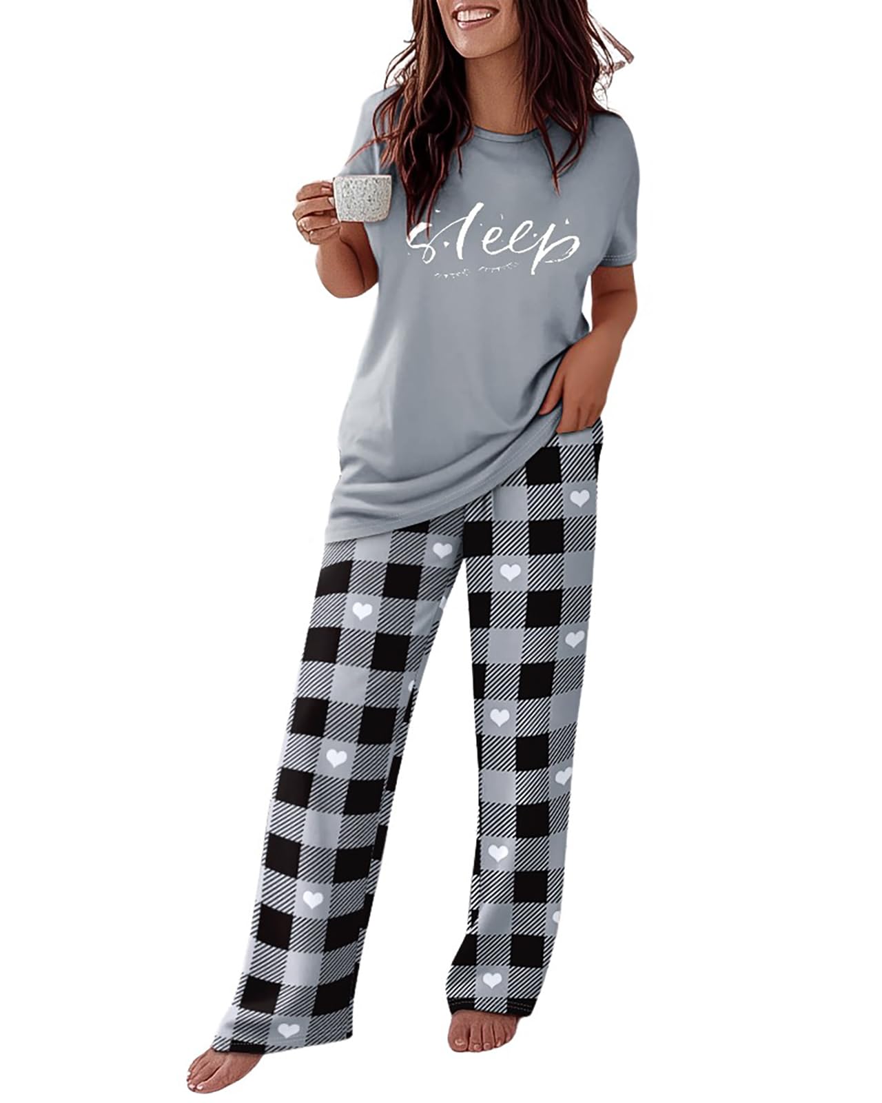 CHICME Womens Pajamas Sets 2 Piece Short Sleeve Lounge Set Printed Loose Pants Pj Sets Loungewear Set