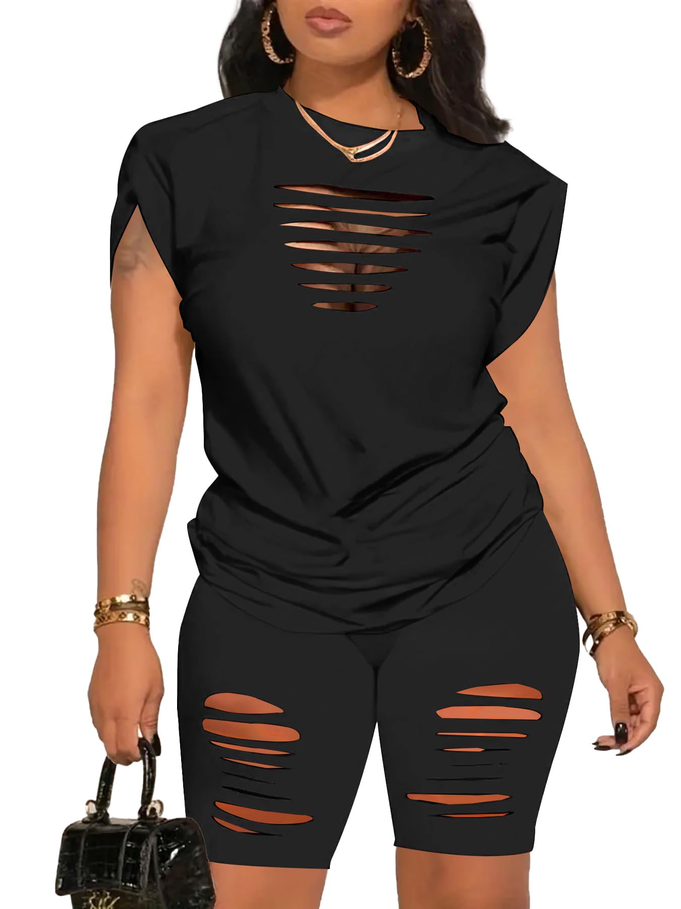 PINSV Women 2 Piece Outfits Summer Sweatsuits Biker Short Workout Jogger Sets