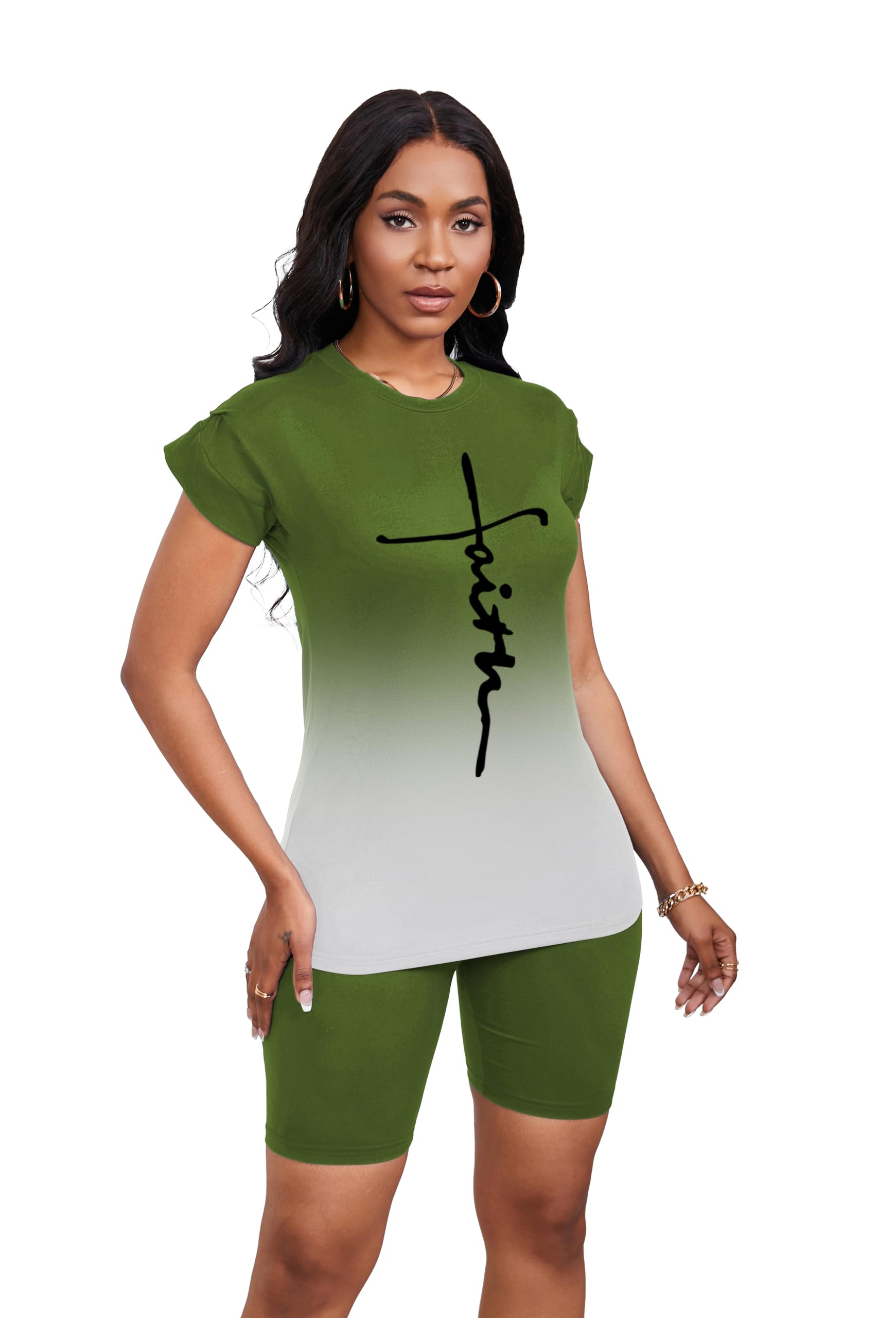 PINSV Women 2 Piece Outfits Summer Sweatsuits Biker Short Workout Jogger Sets