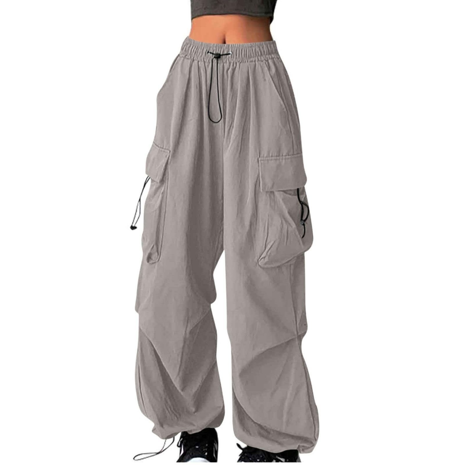 Cargo Pants for Women High Waist Baggy Casual Solid Parachute Trousers Loose Fit Y2K Streetwear with Multi Pockets