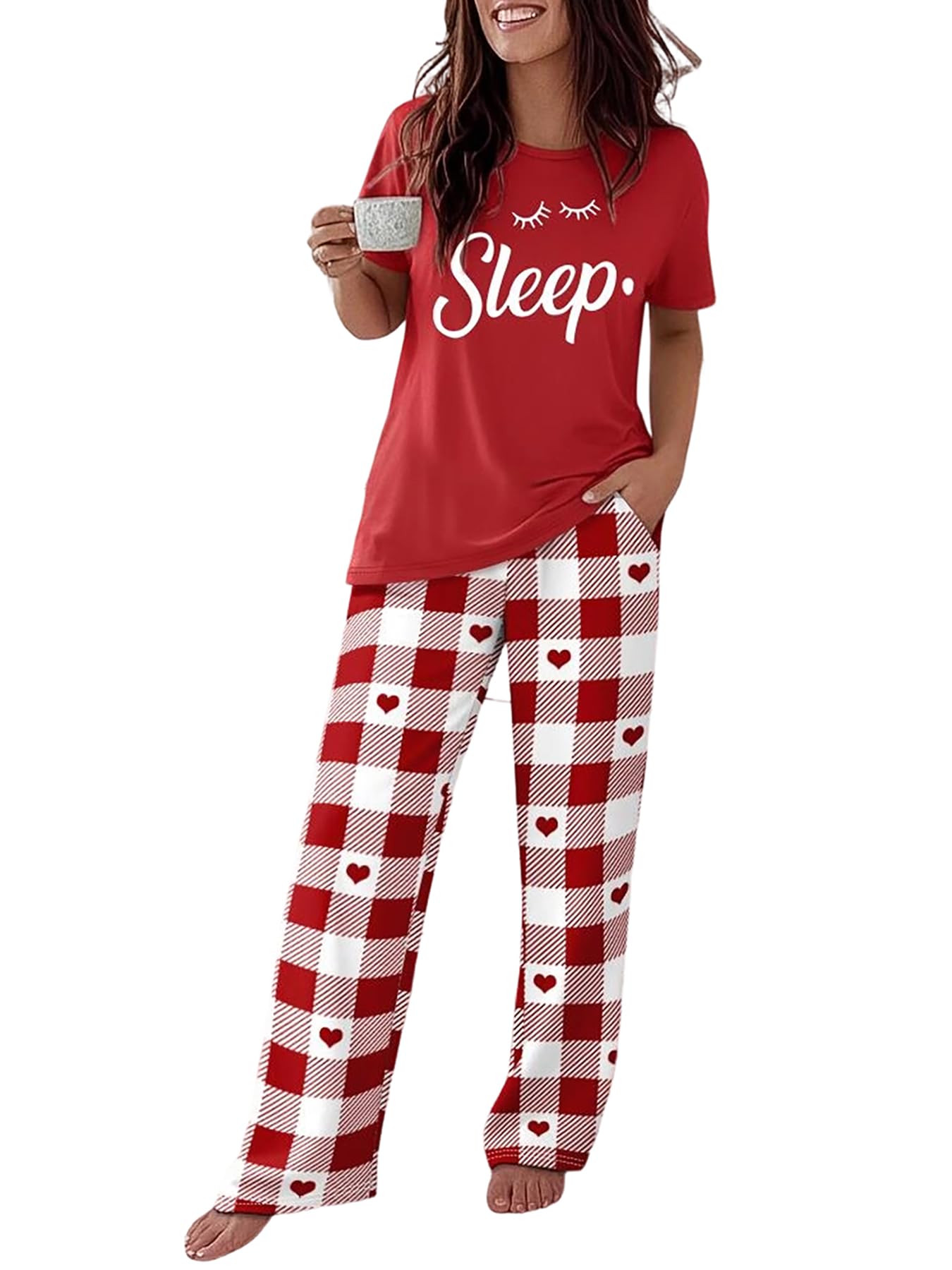 CHICME Womens Pajamas Sets 2 Piece Short Sleeve Lounge Set Printed Loose Pants Pj Sets Loungewear Set