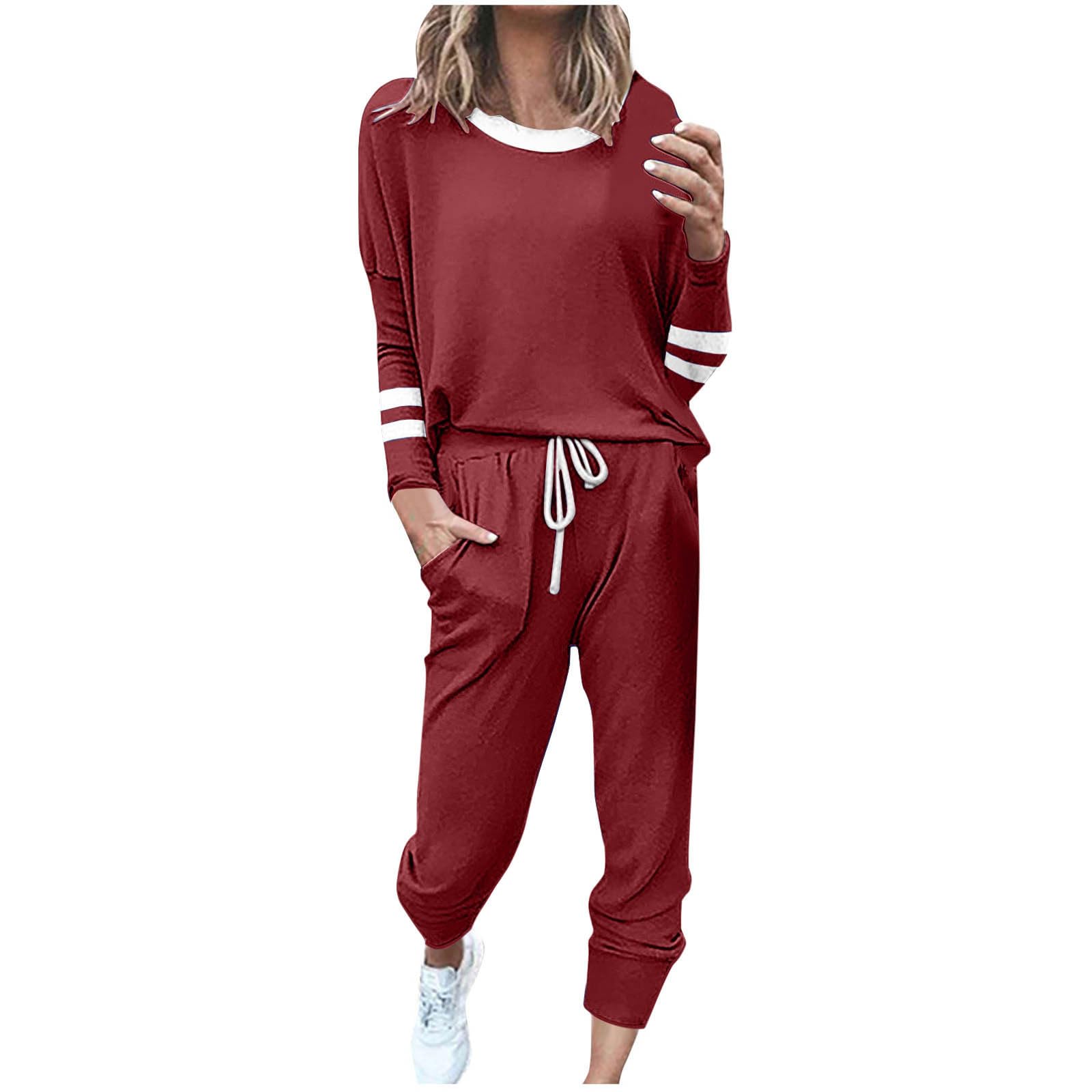 2 Piece Sweat Sets for Women Fall Outfits Long Sleeve Striped Tunic Tops Wide Leg Sweatpants Casual Lounge Sets