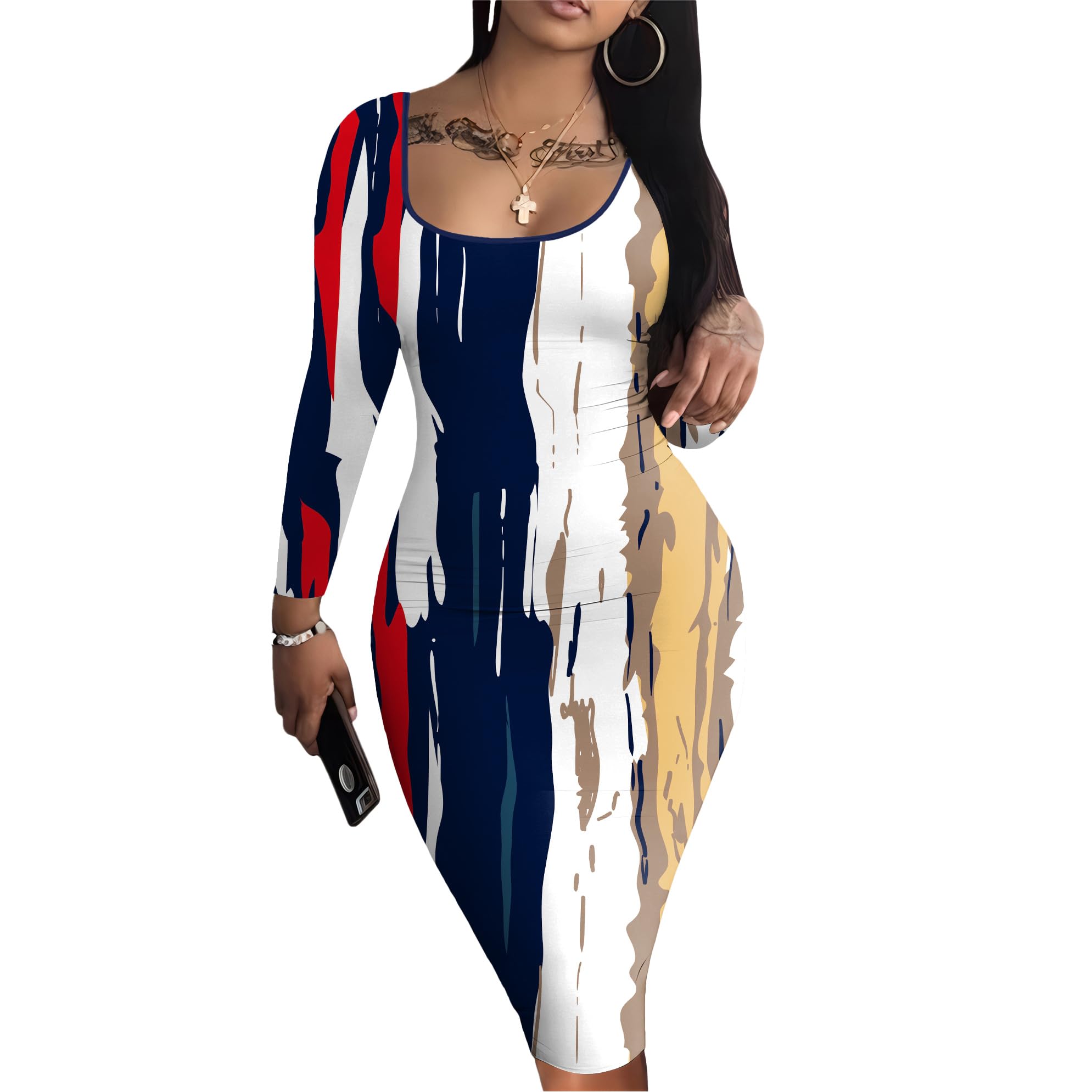 Nimsruc Womens Autumn Casual Sexy Long Sleeves Bodycon Dress Basic Pencil Midi Club Dresses