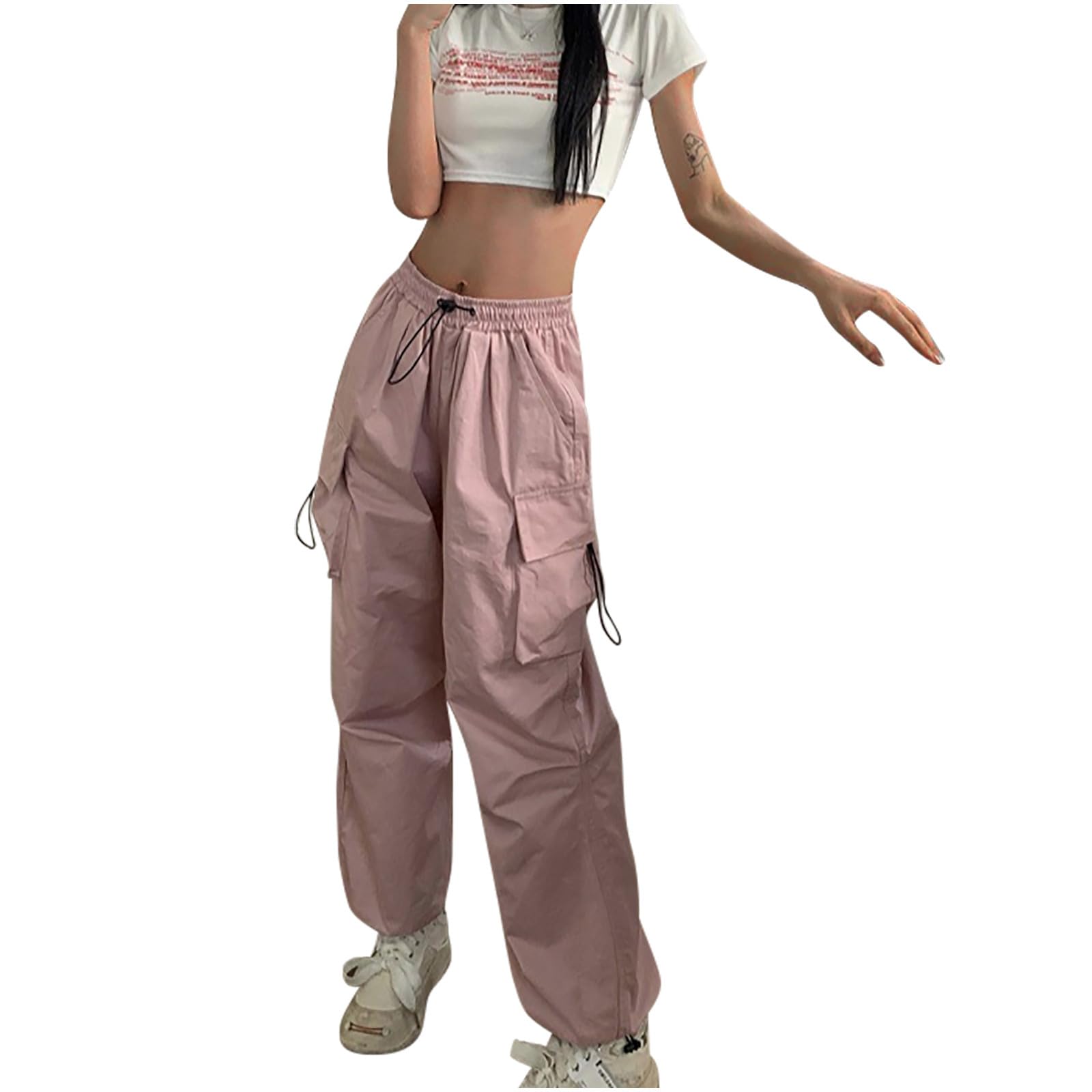 Cargo Pants for Women High Waist Baggy Casual Solid Parachute Trousers Loose Fit Y2K Streetwear with Multi Pockets