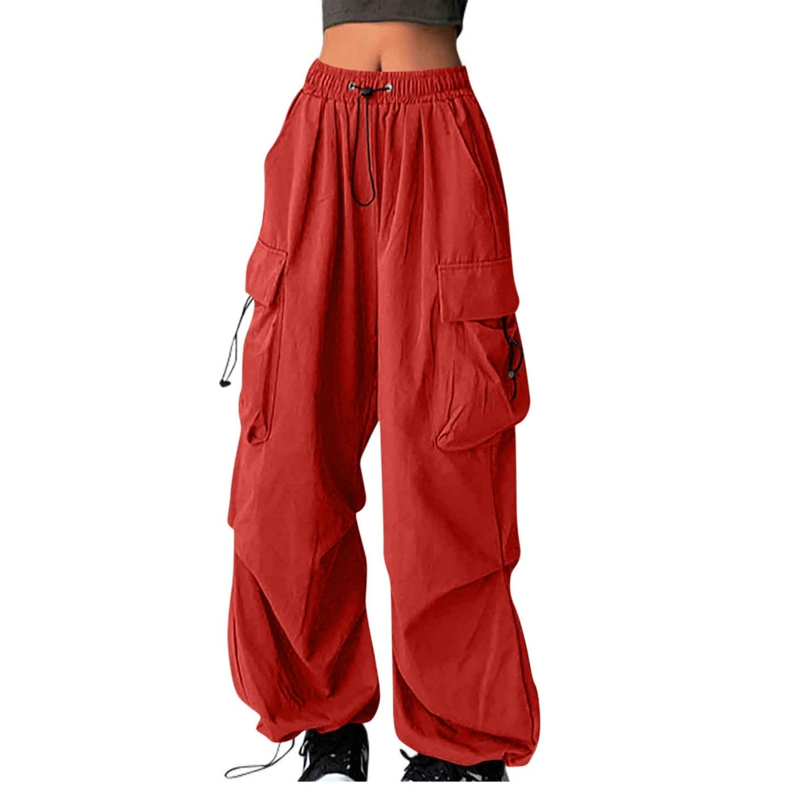 Cargo Pants for Women High Waist Baggy Casual Solid Parachute Trousers Loose Fit Y2K Streetwear with Multi Pockets