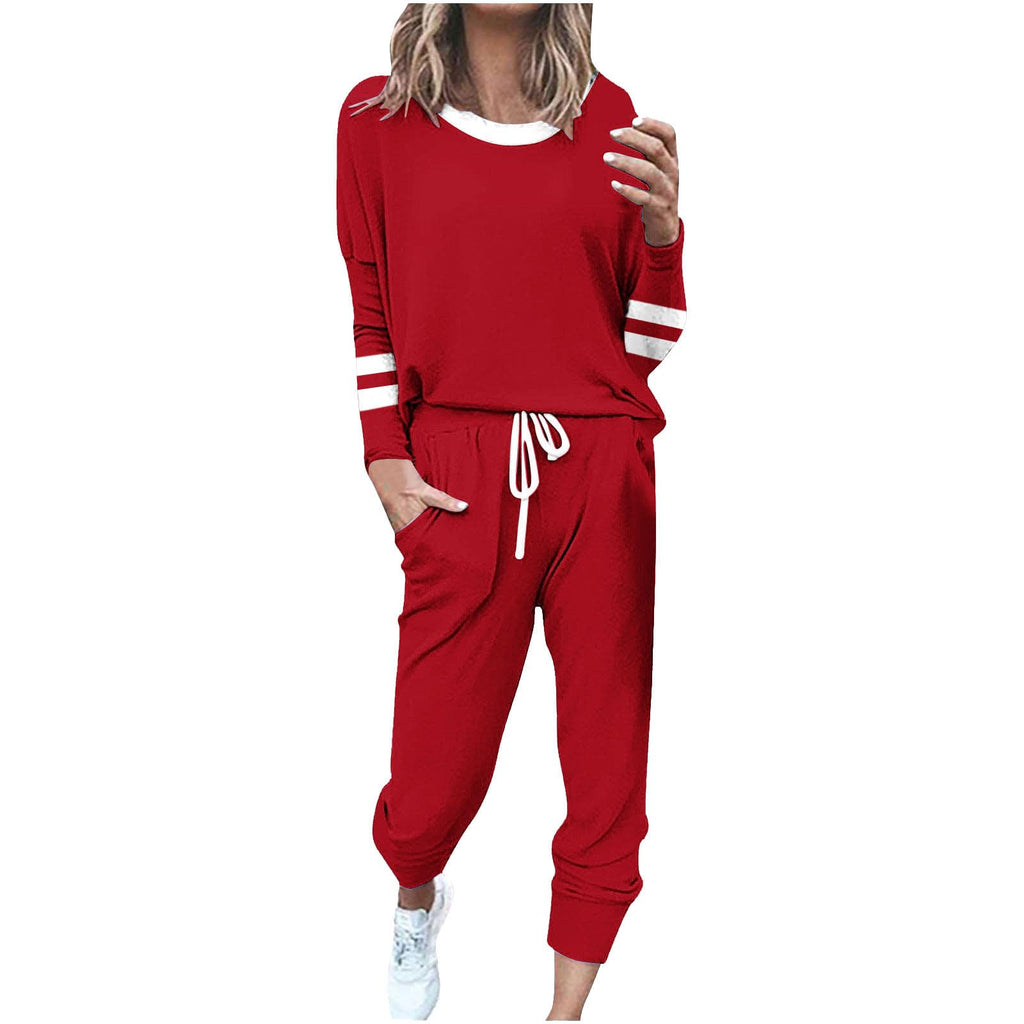 2 Piece Sweat Sets for Women Fall Outfits Long Sleeve Striped Tunic Tops Wide Leg Sweatpants Casual Lounge Sets