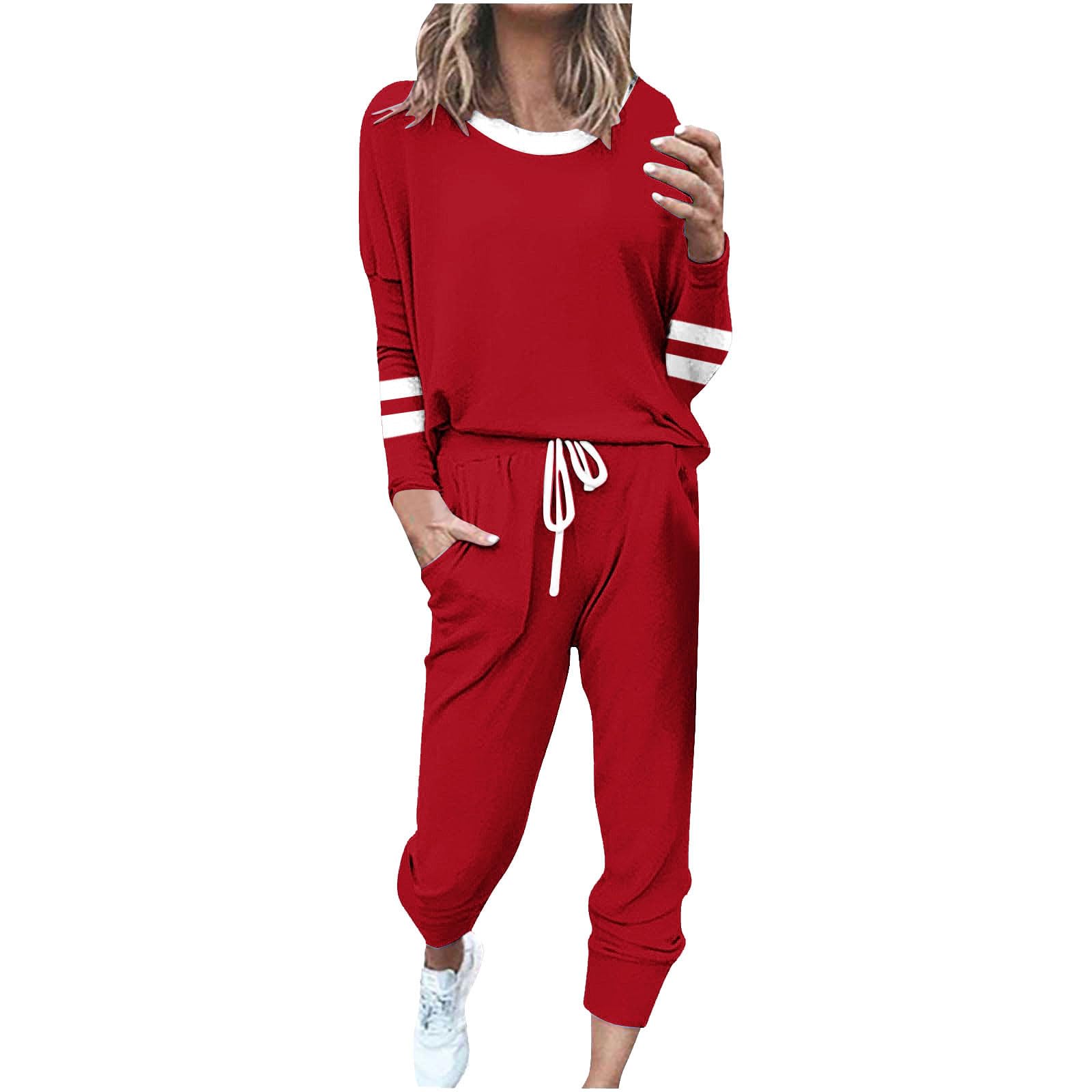 2 Piece Sweat Sets for Women Fall Outfits Long Sleeve Striped Tunic Tops Wide Leg Sweatpants Casual Lounge Sets