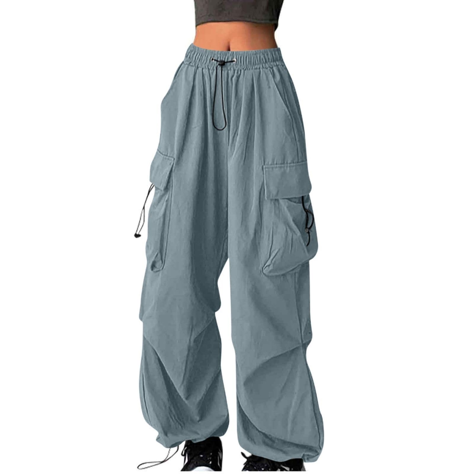 Cargo Pants for Women High Waist Baggy Casual Solid Parachute Trousers Loose Fit Y2K Streetwear with Multi Pockets