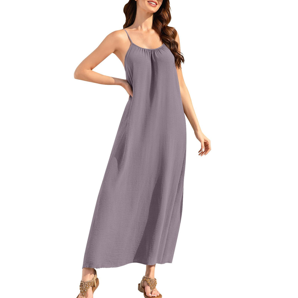 DOLKFU Summer Dresses for Women 2026 Vacation Spaghetti Strap Open Back House-Dress Sleeveless Backless Cami Dress Back Tie