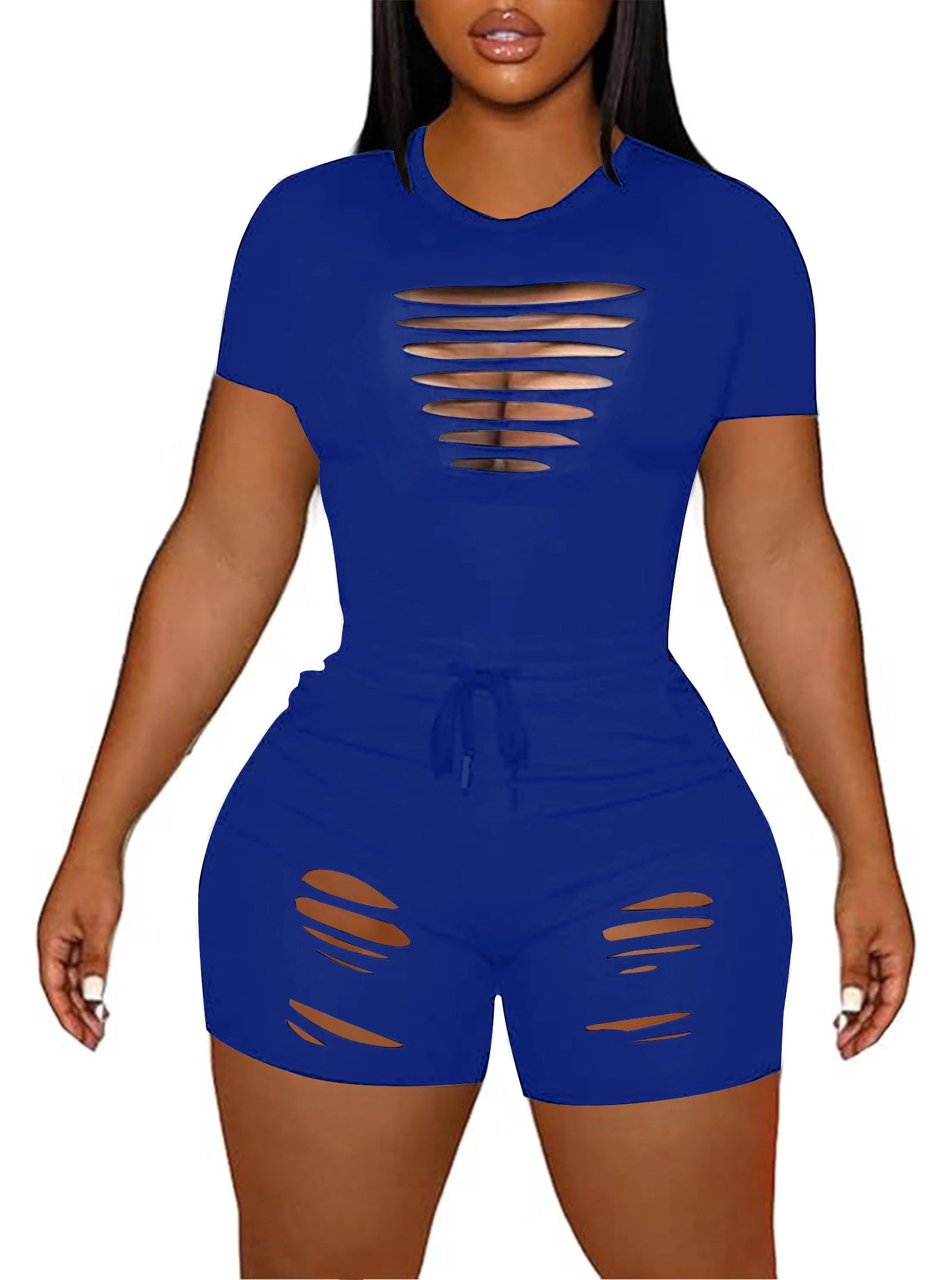 HBQ Women‘s 2 Piece Outfits Summer Sweatsuits Biker Short Workout Sets