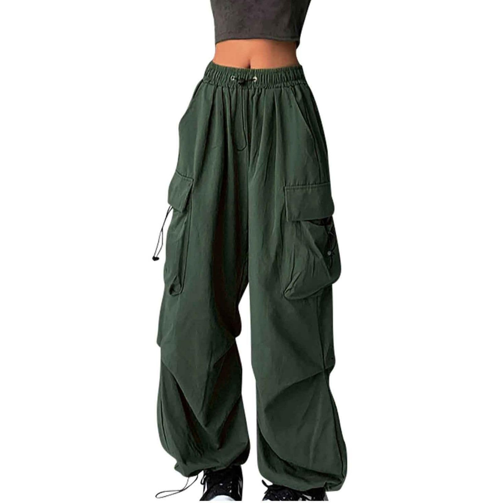 Cargo Pants for Women High Waist Baggy Casual Solid Parachute Trousers Loose Fit Y2K Streetwear with Multi Pockets
